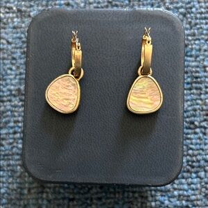 Gold Drop Earrings with Iridescent Pink Inlay - Women Jewelry